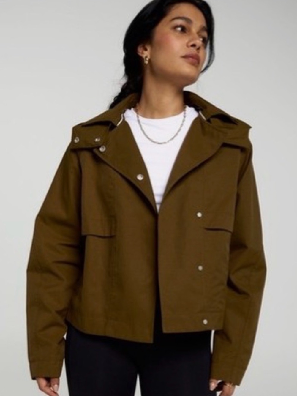 NWT CALIA Crop Trench Jacket Dark Khaki Olive Size L